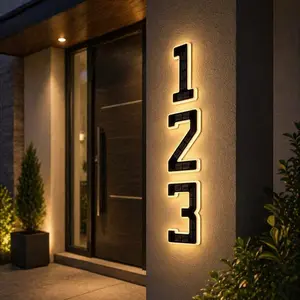 6.7 Inch Solar Backlit House Numbers, Waterproof LED Illuminated Address Signs, Modern Exterior Light Up Address Plaques for Outdoor Home