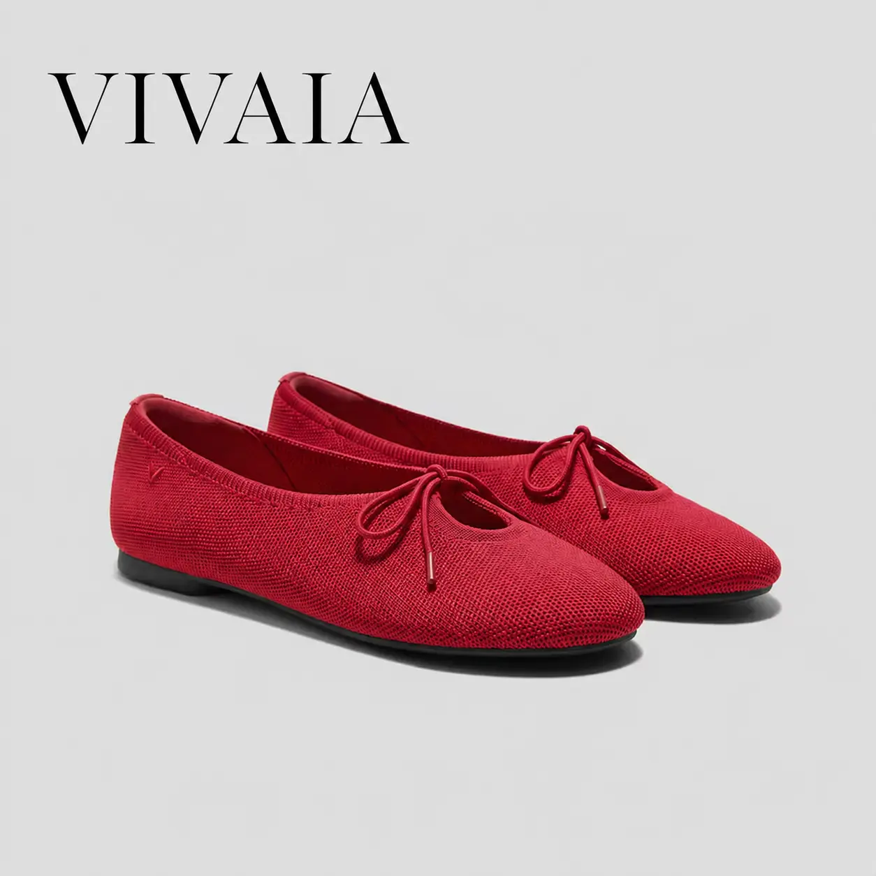 VIVAIA Round-Toe Lace-Up Flats, Elegant Ballet Flats with Adjustable Ribbon Laces, Ultralight 159g Walking Shoes with Triple-Zone Arch Support, Breathable Knit Flats(Camora), Soft, Footwear, Women, Rubber, Everyday Wear, Jersey Fabric
