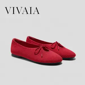 VIVAIA Round-Toe Lace-Up Flats, Elegant Ballet Flats with Adjustable Ribbon Laces, Ultralight 159g Walking Shoes with Triple-Zone Arch Support, Breathable Knit Flats(Camora)