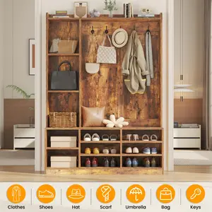 5-in-1 Modern Storage Cabinet Entryway Hall Tree - Sideboard with Storage, Bench, Adjustable Shoe Shelves, Hanging Hooks, Coat Rack for Entryway