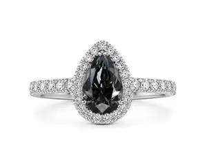 925 Sterling Silver Gray Moissanite 2.42 TCW Pear Cut Halo Engagement Ring