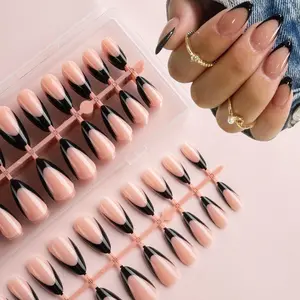 French Wearable Nails 240pcs Box Set, Almond Shaped False Nail Tips, Medium Length Full Cover Nail Art Kit, Abs Material, Almond Fake Nails