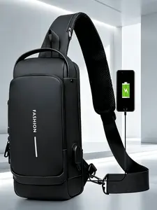 Stylish Anti-Theft Sling Backpack, Water-Resistant Chest Bag with USB Charging Port, Multi-Pocket Crossbody Sling Bag for Men, Ideal for Commuting & Travel
