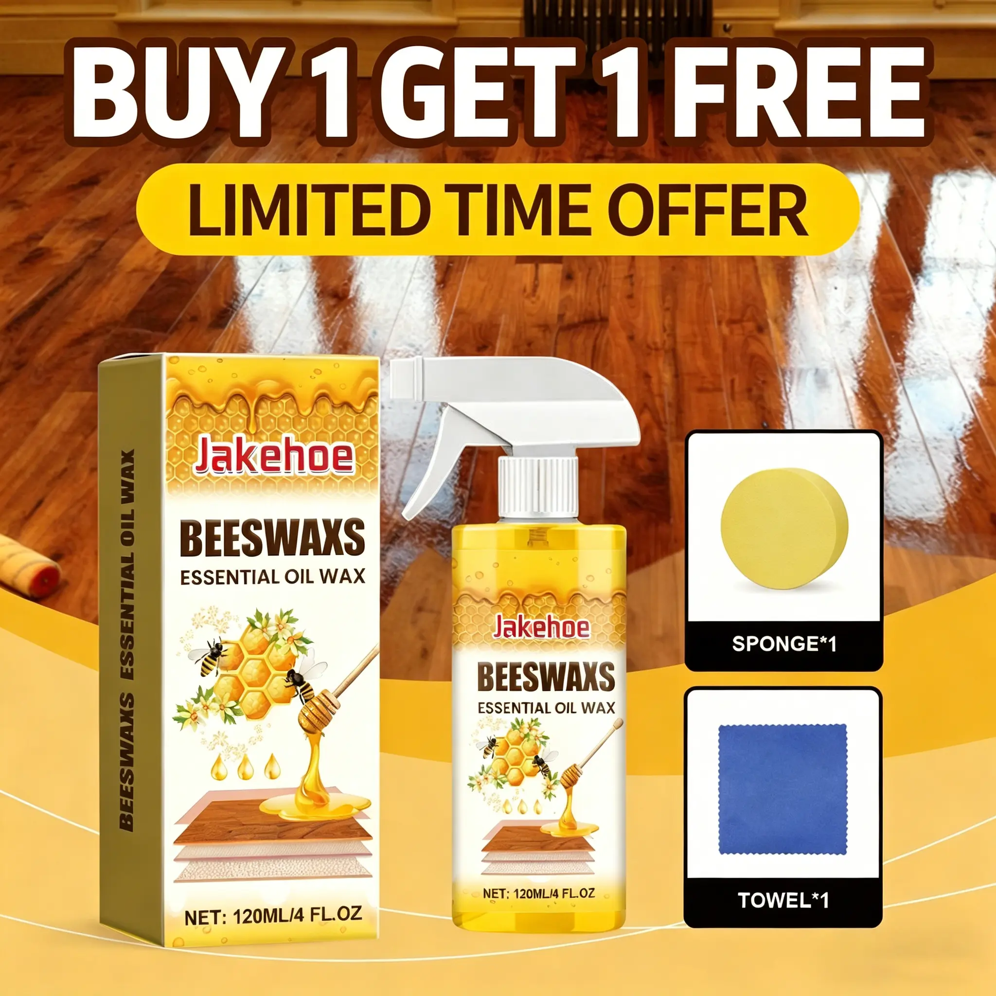 Natural Beeswax Furniture Polish Spray 120ml, Wood Cleaner & Restorer for Daily Care, Multipurpose Wood Seasoning Wax for Tables, Cabinets and Floors, Non-Greasy Formula with Anti-Dust and Long-Lasting Deep Surface Protection
