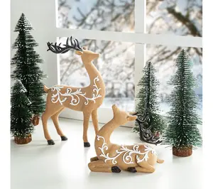 Glitzhome Sparkly Resin Christmas Reindeer Table Decor S/2