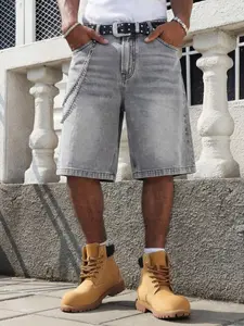 Men's Washed Denim Shorts Summer Classic Straight Fit Casual Streetwear Work Pants, Loose-Fitting Jeans for All Seasons