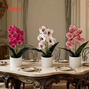 3-piece artificial butterfly flower bouquet, equipped with a white plastic flower pot, highly realistic artificial flowers, suitable for wedding parties, gardens, living rooms, dining tables, offices for decoration, as well as gifts for Valentine's Day an