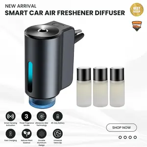 Smart Car Air Freshener, Car Air Freshener Diffuser, Multifunctional Car Air Freshener with Colorful Light,  Rechargeable Car Aroma Diffuser, 3 Levels of Adjustable Intelligent Car Diffuser with 3 Bottles of Cologne, Air Freshener for Car, Home, Office