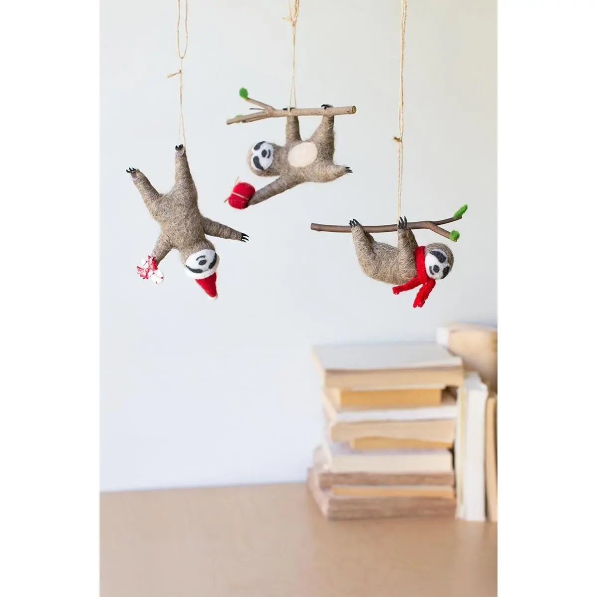 Set Of Three Felt Sloth Christmas Ornaments (Pack Of 2)