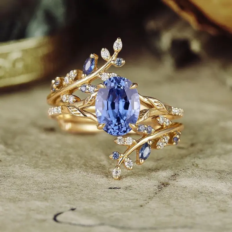 Layered Leaves Artistic Colorful Zircon Set Ring, Multi-Size Wedding Costume Jewelry, All Seasons Fashion Accessory Popular in Europe and America