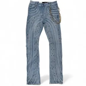 Focus curve stitched studded denim