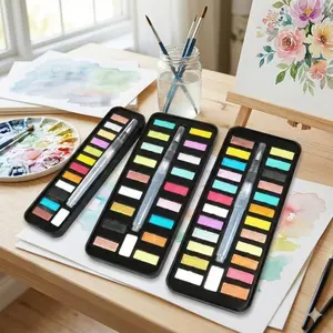 Professional Watercolor Paint Set: Portable Metal Kit with Artist Brushes for Students, Artists, Outdoor Sketching. Fast-Drying, Layering Colors Palette. Ideal for Camping, Travel, and Studio Painting.