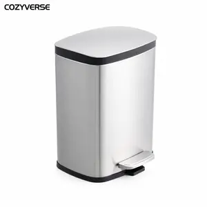 COZYVERSE Stainless Steel Rectangular Step Pedal Trash Can - Soft-Close Lid, Removable Inner Bucket - Kitchen Garbage Bin for Living Room, Home Office