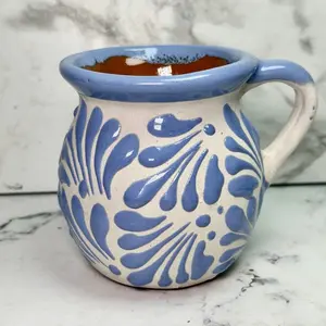 Lavender Margarita Scented Authentic Mug Candle with Wooden Wick Blue Ceramic Design