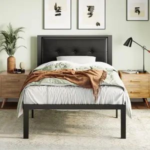 MUTICOR Twin/Full/Queen/King Size Bed Frame with Upholstered Headboard, 【Frame Only No Mattress】Platform Bed Frame with Metal Slats, Button Tufted Square Stitched Headboard, Noise Free, No Box Spring Needed#TikTokShopBacktoSchool