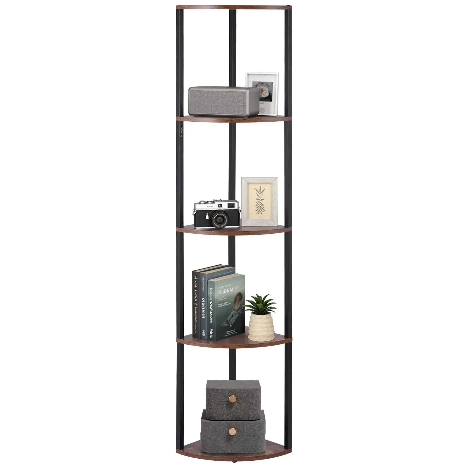 VEVOR 5 Tier Corner Shelf with LED Light, 64 Tall Corner Bookshelf with Storage Shelves for Collectibles, Display Shelf with Multi-color Lights Controlled Via RC/APP for Bedroom, Living Room, Office