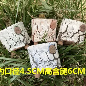 Handmade Cracked Ceramic Planter – Mini Square Succulent & Bonsai Pot 5x5x6in, Artist Handmade Tiny Plant Container for Desktop, Indoor Decor, Creative Modern Home Styling