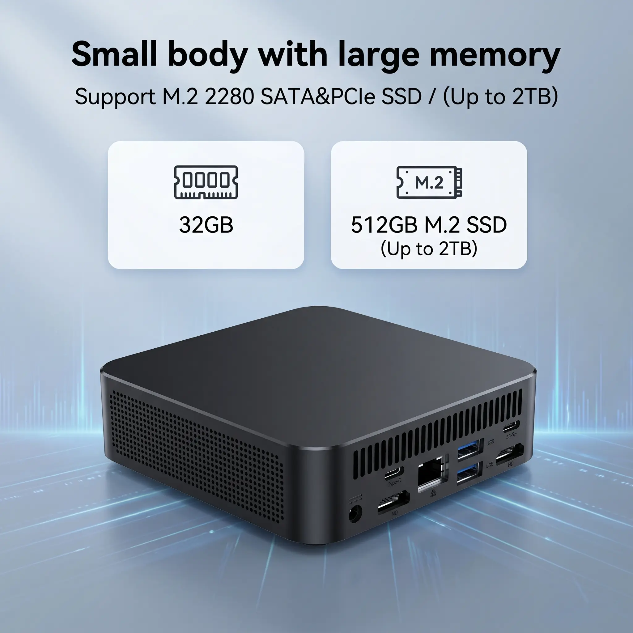 Mini PC desktop high-spec for entertainment and office use, home-use aluminum-plastic body micro computer mini desktop