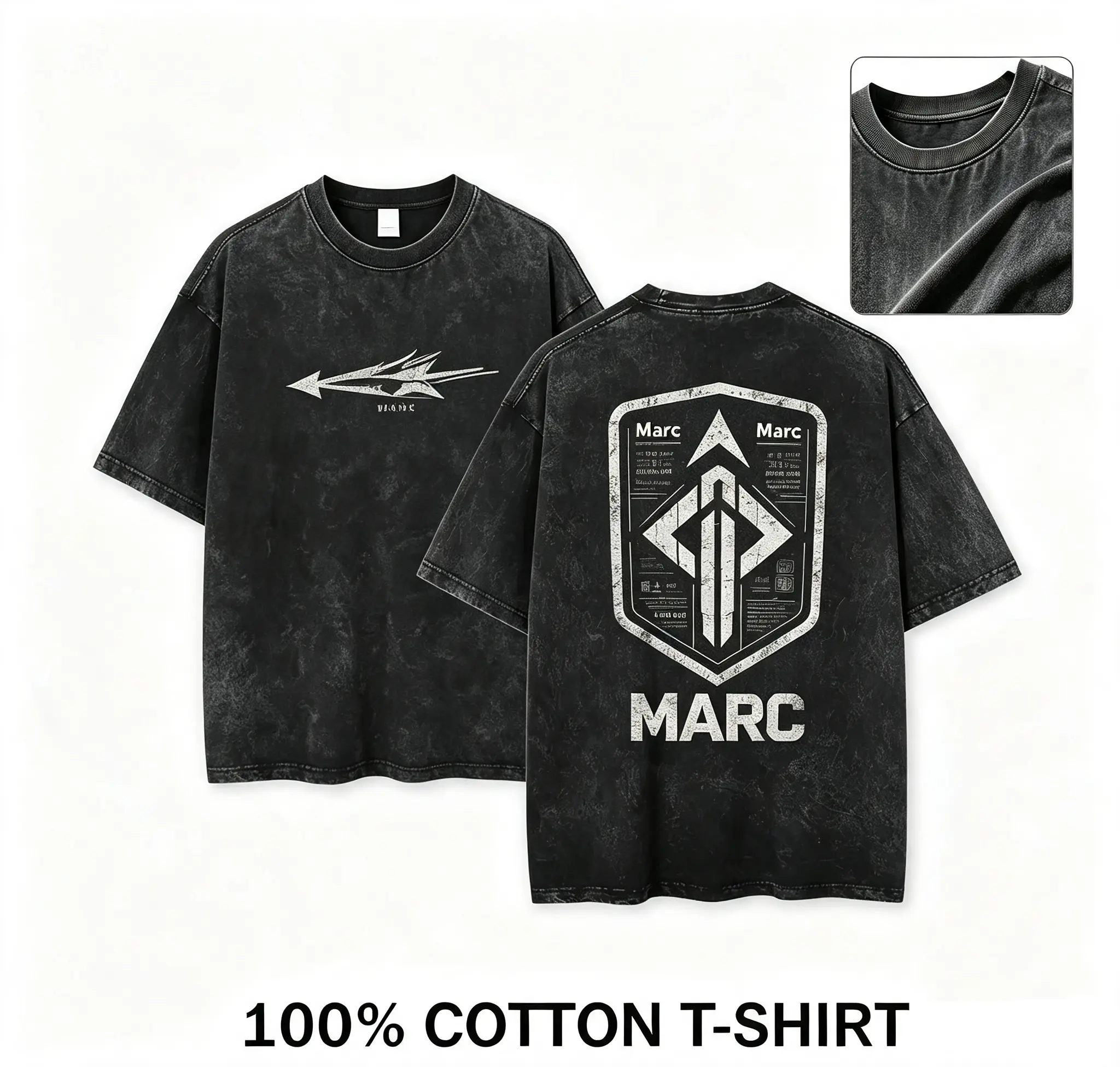 Men's Unisex 100% Cotton Marc Ling Cage Vintage Wash Oversized Tee - Dual-Sided Sci-Fi Anime Symbol Print, Street Style Casual Fan Apparel