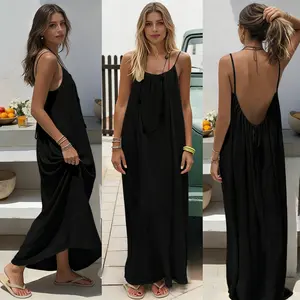 Plus Size, Casual Plus Size Dress, Summer Vacation Style, Beach Solid Color Loose Sleeveless Spaghetti Suspender Dress, Fashion Women's New Arrival