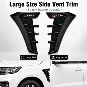 Large Truck Side Vent Trim – Glossy Black Sport Fender Accent Cover for Pickup Exterior Decoration, Easy Install No Drilling