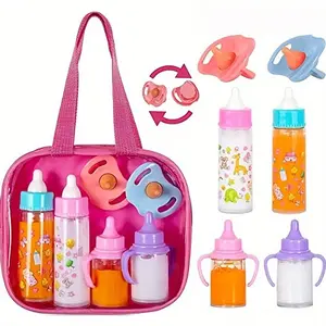 Magic Simulation Baby Doll Feeding Set 6-piece, used for pretend play, baby care toys, with a bottle and juice cup, suitable as a gift for children who enjoy pretend play and are under 3 years old, with fluid-disappearing effect