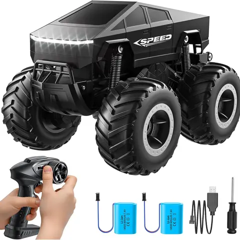 4WD RC Monster Truck Toy 1:16 Scale Waterproof Off-Road Remote Control Car,2.4GHz All-Terrain Hobby Pick-up, Ideal Kids Gifts for Boys 6-12+ Black Remote Control Trucks Rc Cars Rc Model Car