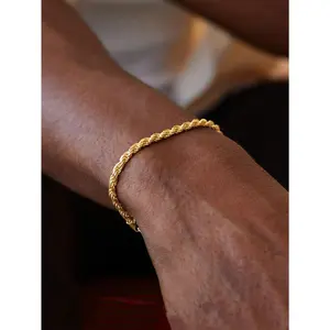 SW1pc Men Minimalist & Sporty Twisted Rope Chain Bracelet Made Of 18K Gold-Plated Stainless Steel, Suitable For Hip-Hop & Street Dance Wear