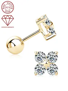 Four Leaf Clover Design Stud Earrings & Ear Nuts, S925 Sterling Silver Synthetic Moissanite Earrings, Fashion Jewelry Accessories for Women & Girls