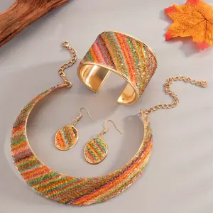 Fashionable And Luxurious Leopard Print Necklace, Bracelet, Earring, Personalized And Exaggerated Accessory Set
