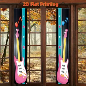 2D Flat, 2pcs 2D Flat Polyester 50S Theme Party Decorations Retro Record Banner Back to 1950S Classic Hanging Backdrop Retro Record Music Rocking Hip Hop 1950s Party Porch Sign Background Birthday Supply 12x70.8 inches No Electricity Needed (1), 2D