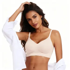 Deep V Everyday Bra Wireless for Women Seamless Comfortable Push Up Bralette Smoothing T-Shirt Bra Without Wires High-Elastic Breathable Lingerie for Daily Support