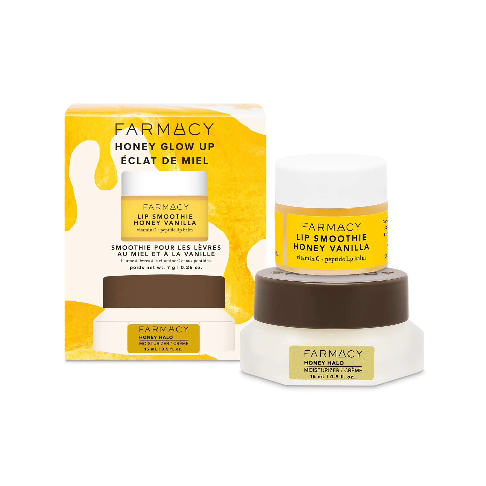 Farmacy Beauty Honey Glow Up Kit - Honey Halo Moisturizer 15ml & Honey Vanilla Lip Smoothie 7g - Hydrating & Moisturizing Skin Repair, Hydrate, Moisture