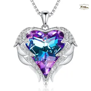 Christmas Gifts for Women Angel Wings Necklace for Women with Birthstone, Love Heart Silver Tone/Gold Tone Pendant, Ideal Anniversary or Birthday Jewelry Gifts for Wife Girlfriend Her