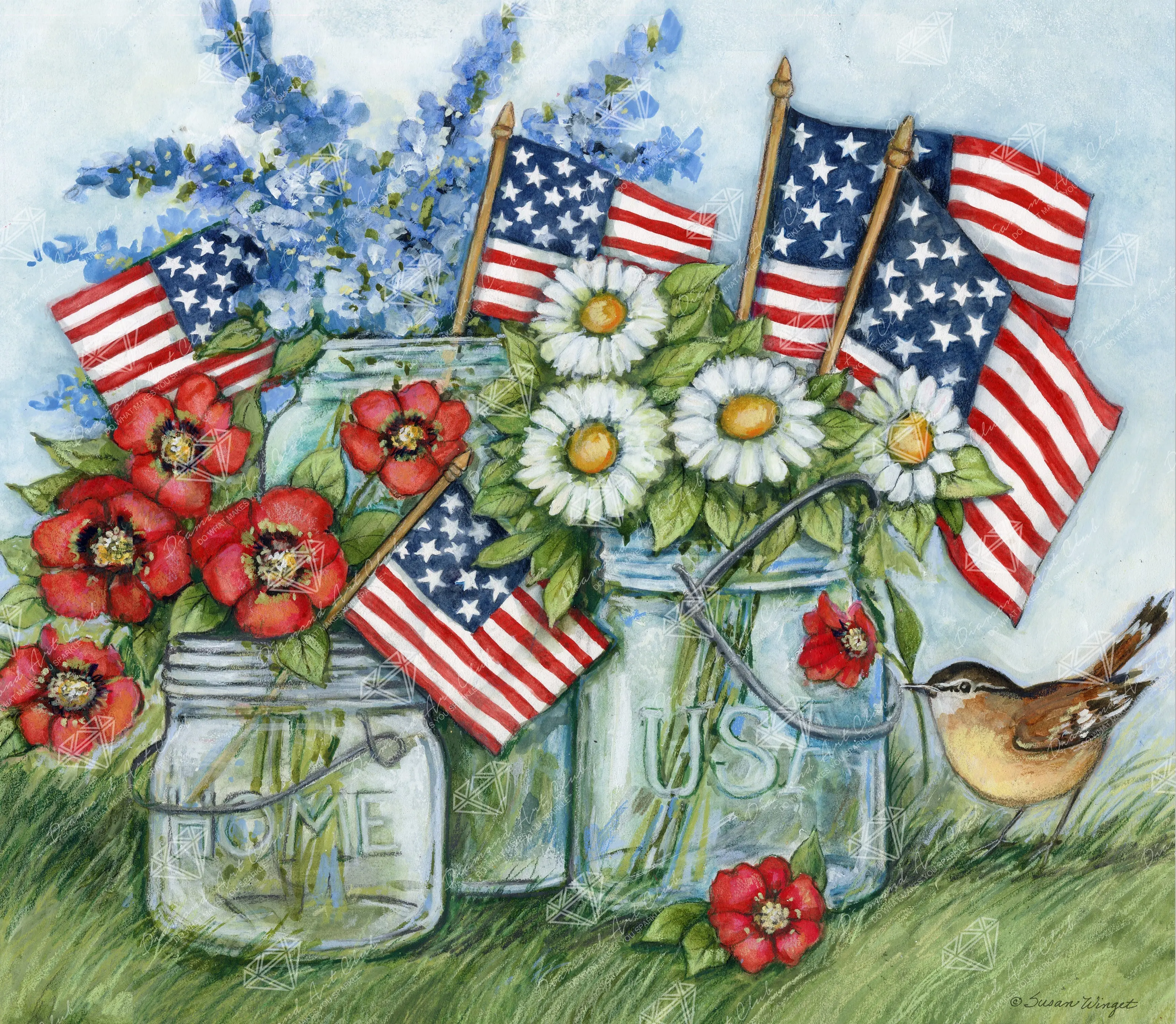 Diamond Art Club® Patriotic Jars with Flowers and Flags Diamond Painting Kit