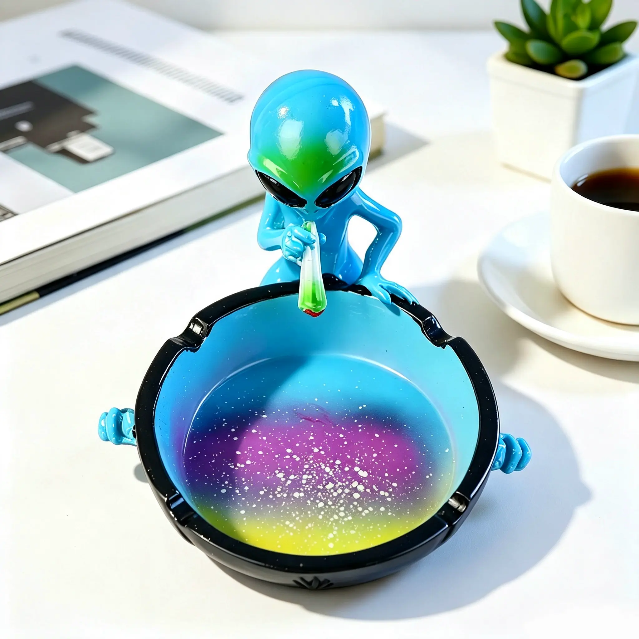 【Gift Idea】Cute Resin Alien Ashtray - Cool Ash Tray for Indoor & Outdoor - Decorative Ornament Figurine for Home Decor - Unique Adorable Birthday, Halloween, Thanksgiving & Christmas Gift Idea for Smokers, Men & Women