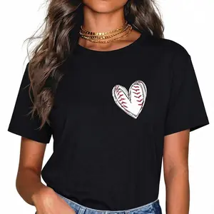 100% Cotton Women Baseball Shirt Baseball Heart Tee Baseball Mom Tshirt Game Day Short Sleeve Tops