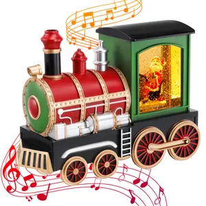 Musical Train Snow Christmas with Santa Scene | 2 Warm White LED Lights | 8 Built-in Musical Songs | 6-Hour Auto Timer | Perfect Holiday Home Decor, Christmas Gifts for Family & Festive Party Decoration