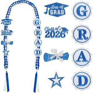Class of 2026 Graduation Lei, DIY Embroidery Graduation Money Ribbon Leis, Honor Lei Congrats Grad Gifts for Women Men High School Senior Prom Party Decorations (Blue and White)