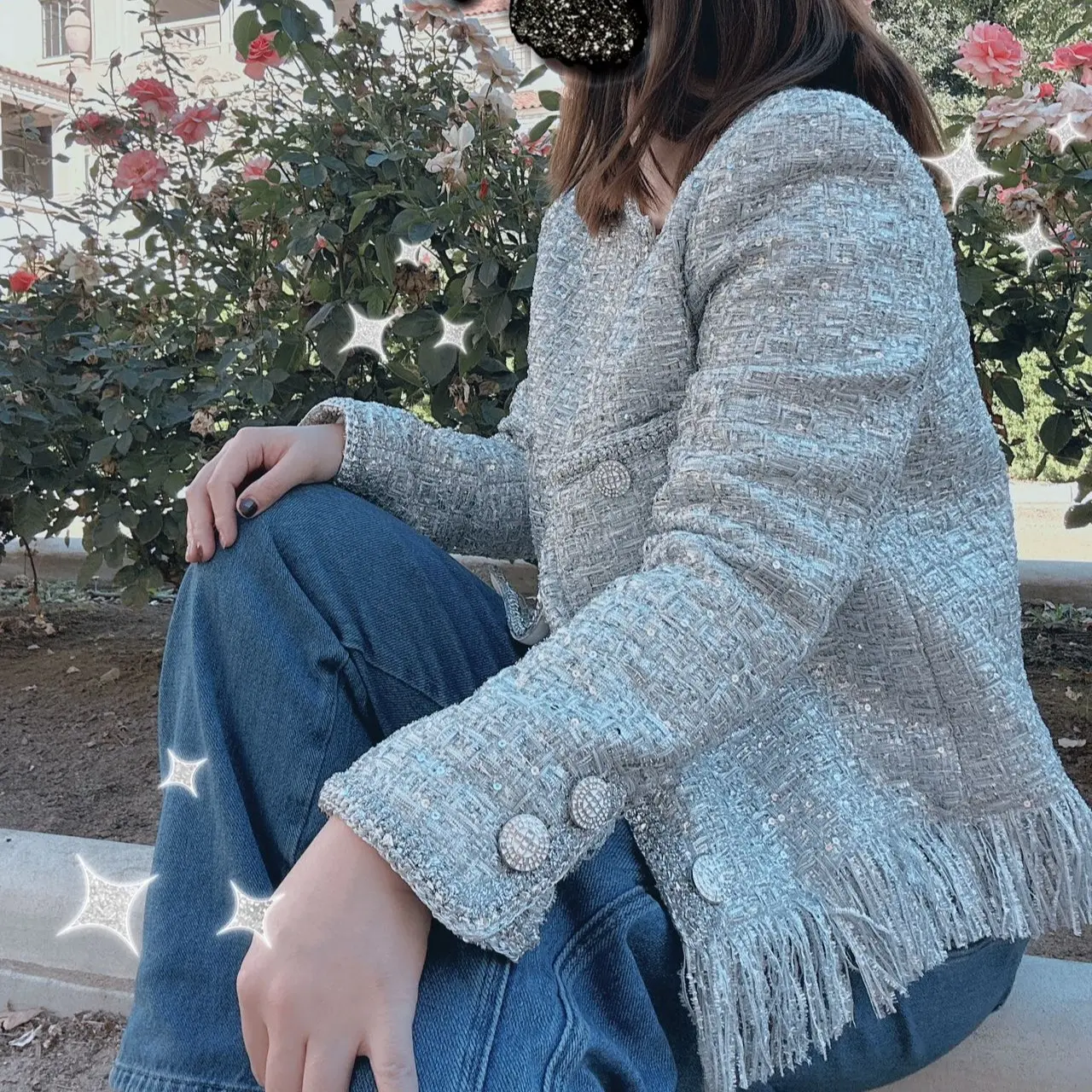 Tweed & Threads Shimmering Elegance Silver Tassel Tweed Jacket for Unforgettable Holidays