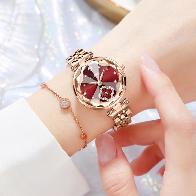 【TikTokShopStockUp】Watches Valentine’s Day Gift Watches Elegant Watch Luxury Women's  Watch NewYear Gift  with Four-Leaf Clover Diamond Dial Water-Resistant Scratch-Resistant Adjustable Strap Fashionable Design Suitable for wearing on all occasions