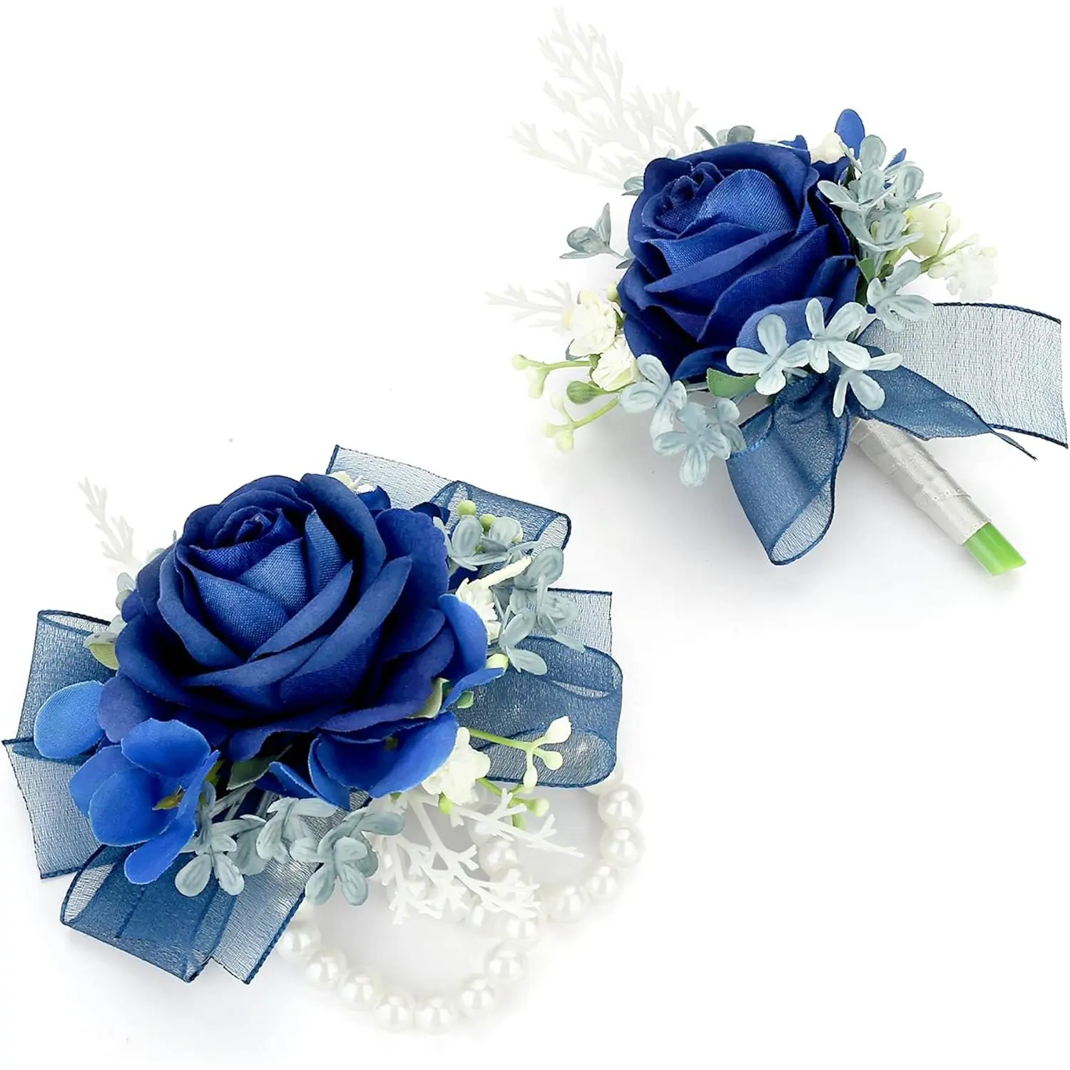 Corsage Wristlet and Boutonniere Set Blue Wrist Corsage Double Pearl Bracelets Blue Pocket Boutonniere for Men Wedding Prom Party Suit Decor (2 Pack) Corsage Wristlet and Boutonniere Set Blue Wrist Corsage Double Pearl Bracelets Blue Pocket Boutonniere for Men Wedding Prom Party Suit Decor (2 Pack)