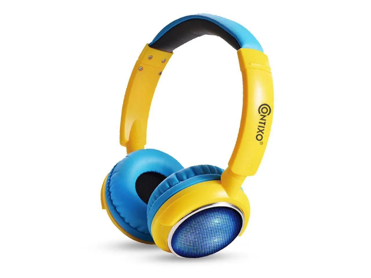 Contixo KB 300 Kids Bluetooth Wireless Headphones | 85db Volume Limiting, Microphone, MicroSD Card Player, Wired 3.5mm AUX Cable, Music Streaming, Colorful LED Lights (Blue + Yellow)