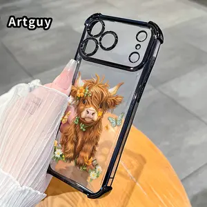 Phone Case for iPhone 17 16 Pro Max 15 Plus 14 13 12 11 E Air Floral Highland Calf Pattern Anti-drop Durable Total Protective Shockproof Transparent Cover Casing Cellphone Protection