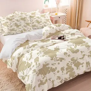Boho Neutral Beige Cowhide Print Duvet Cover Set, 1 Duvet Cover + 1/2 Pillowcases, No Core, Cozy Breathable Skin-Friendly Cream Cow Pattern Bedding, All Season Ideal for Minimalist & Farmhouse Bedroom Decoration
