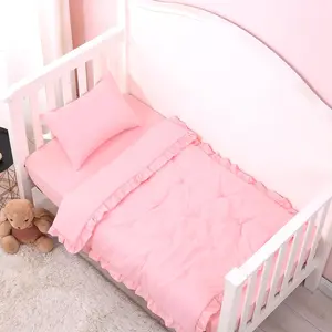 3 count  Bedding Set Soft   Bedding Set Ruffle  Comforter Set -  Quilt  Sheet Pillowcase  Bedding Sets for  Boys or Girls Pink
