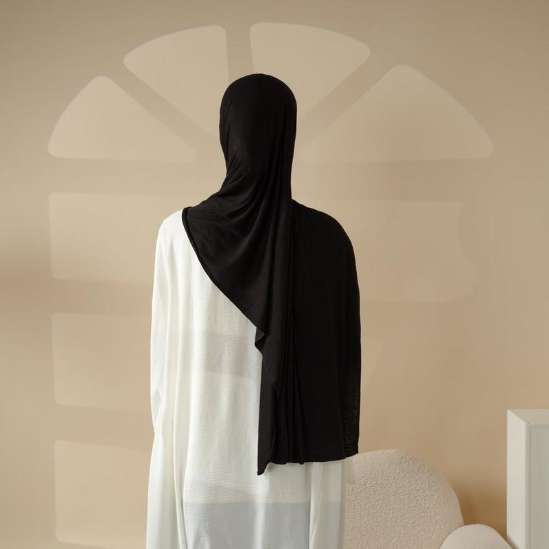 Women Muslim Modern Modesty Chic Solid Color Soft Jersey Hijab Tudung With Basic UnderCap Formal Spun Rayon Lightweight Breathable MH038 Beige Black