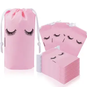 50 Pack Thick 12-Strand Eyelash Care Bags, Drawstring Makeup Beauty Sample Pouches, 4x6 Inches, for Women and Girls