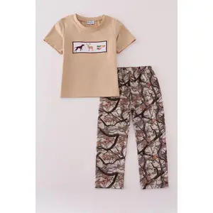 Hunting dog deer duck embroidery pants set