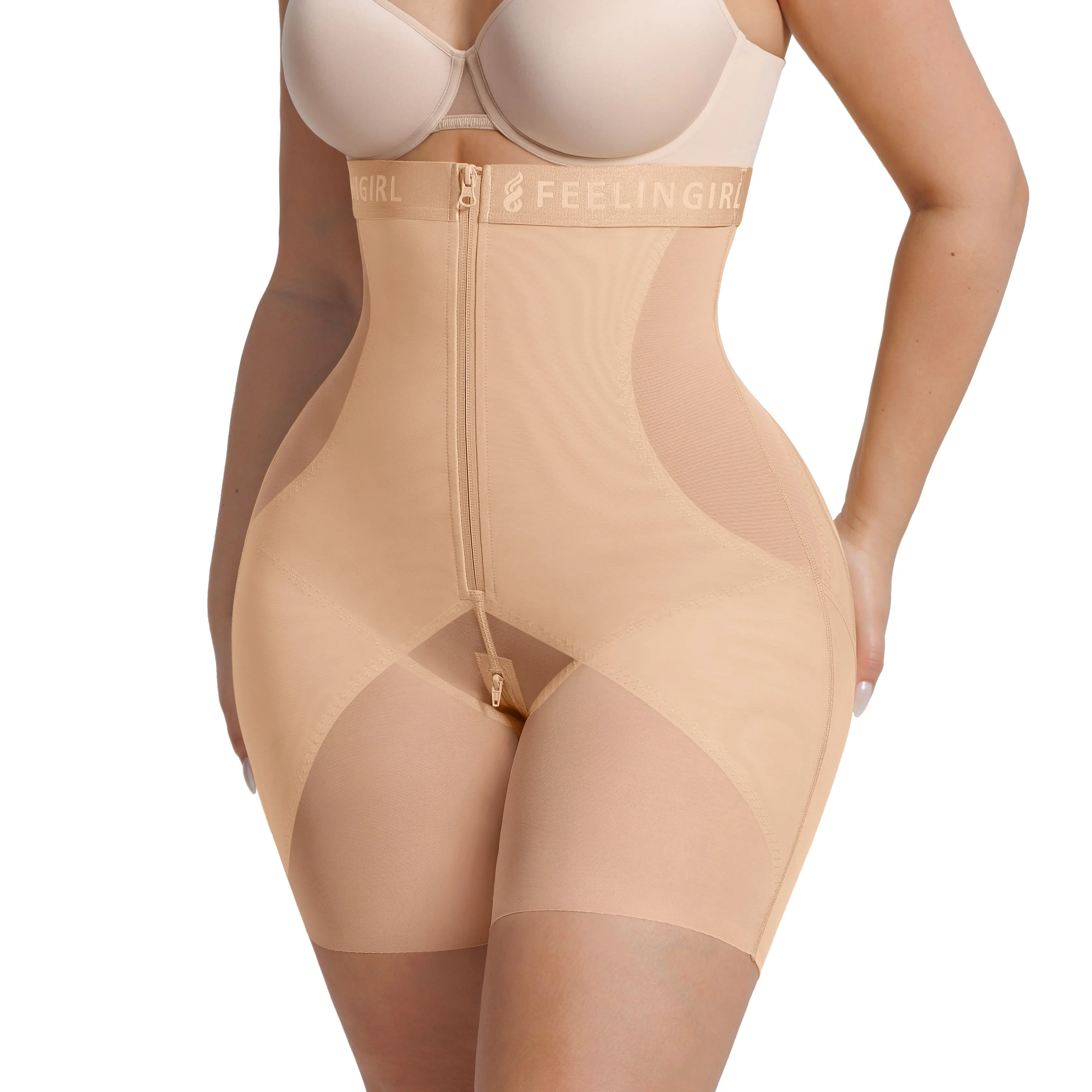 FeelinGirl #Live Shapewear for Women Tummy Control Fajas Body Shaper Girdles High Waisted Butt Lifting Shapewear Shorts Khaki SummerVibes